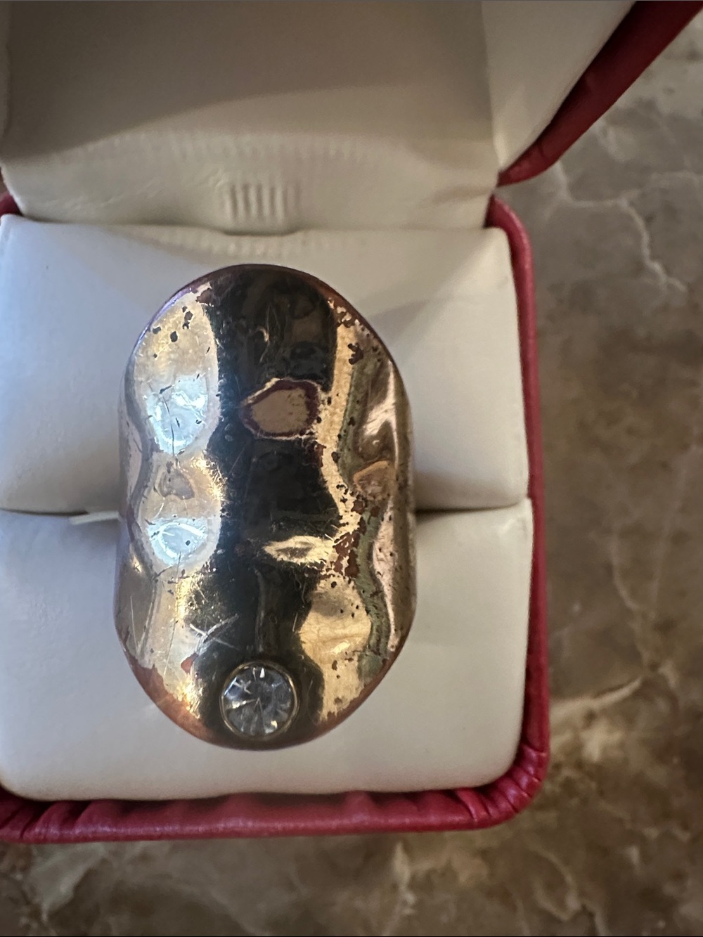 Chunky Hammered Statement Ring with Clear Stone